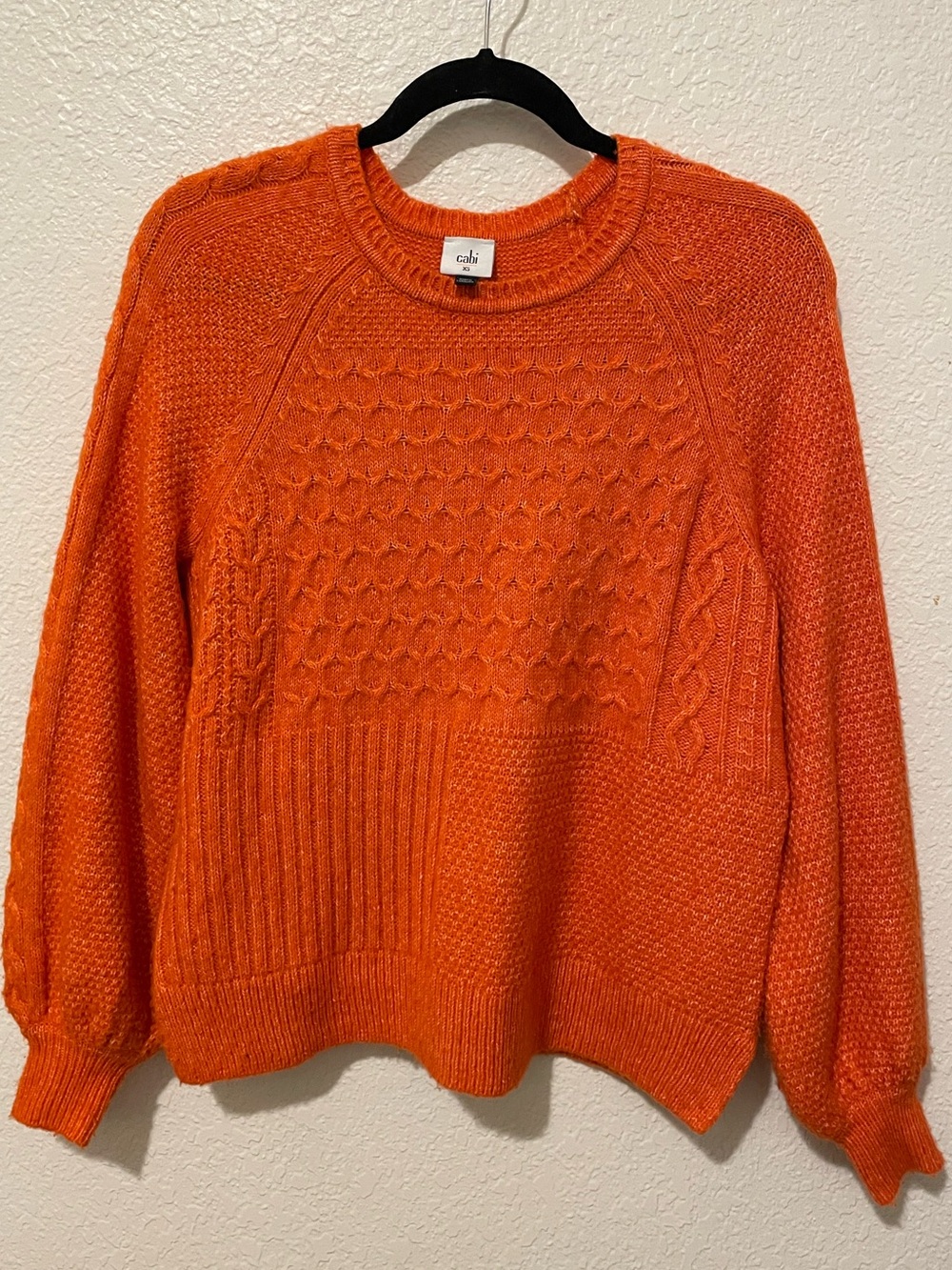 CAbi Amber Orange Cable-Knit Crewneck Sweater - Picture 3 of 5